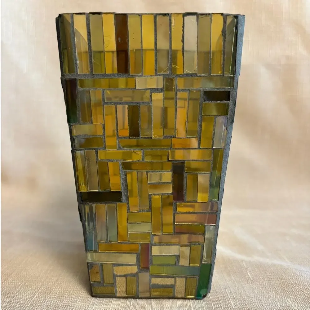 Rare 70's Boho Geometric Mosaic Multicolored Stained Glass 6.5